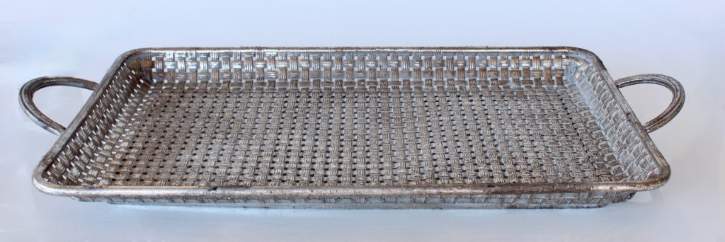 Set of 3 Silver Lattice Metal Trays